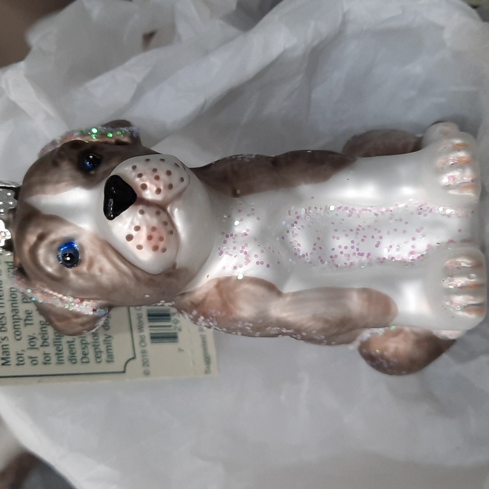 Pitbull Pup Puppy Dog Old World Christmas Glass Ornament New Pet Keepsake NWT